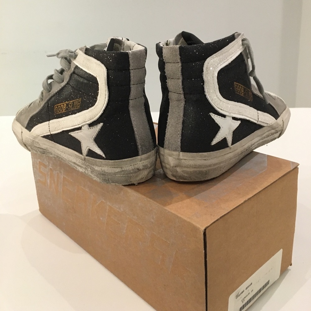 Golden Goose Slide Sneaker Black White Shimmer NIB - Picture 8 of 13